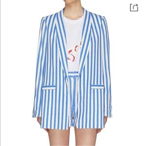 Alice + Olivia Blue and White Vertical Stripe Blazer